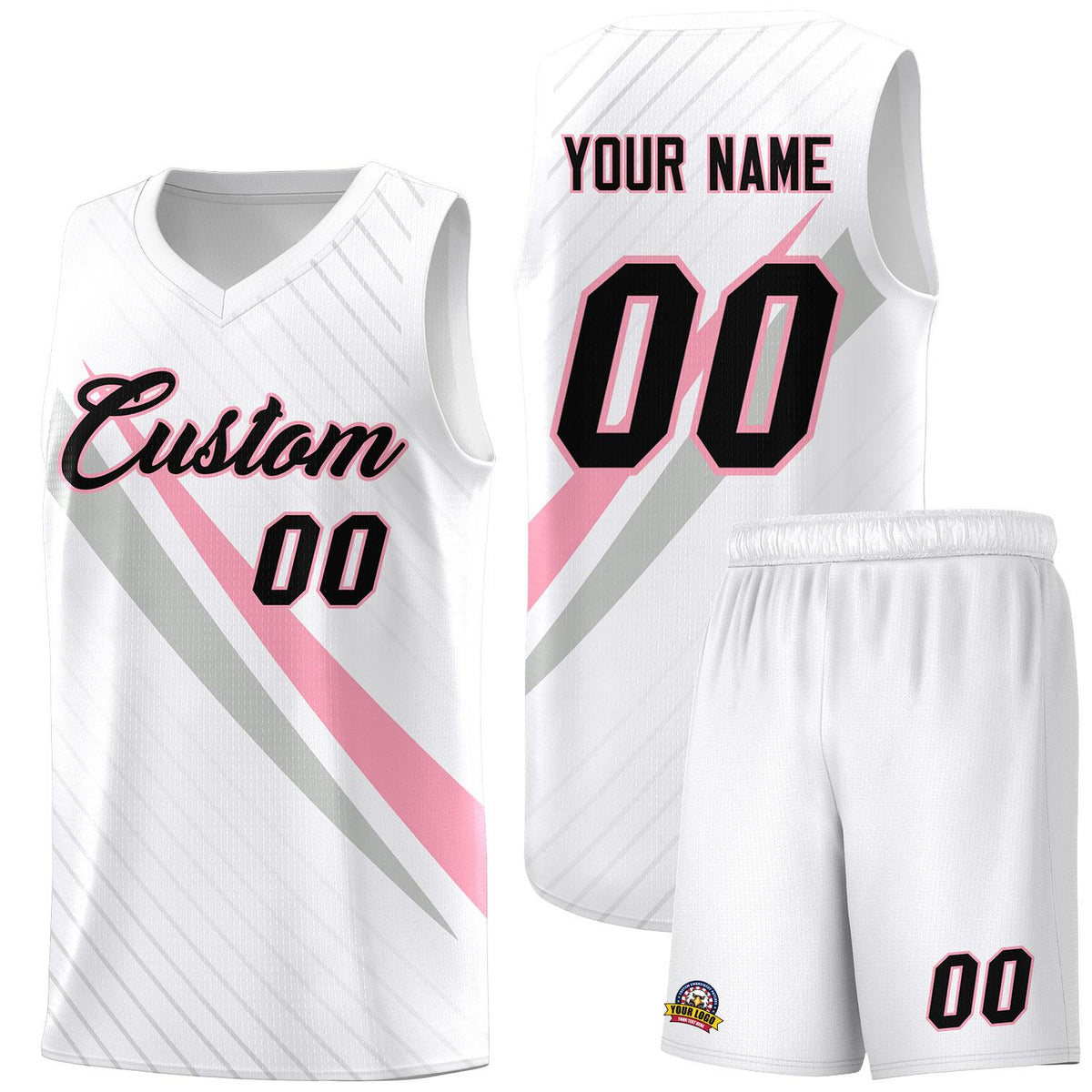 Custom White Diagonal Pinstripe Pattern Color Block Sports Uniform Basketball Jersey
