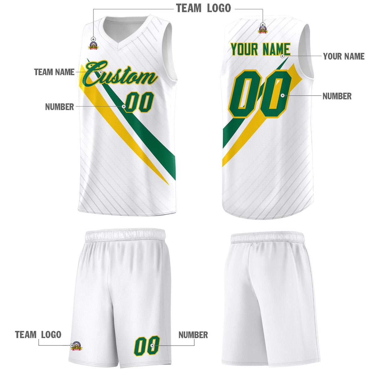 Custom White Diagonal Pinstripe Pattern Color Block Sports Uniform Basketball Jersey