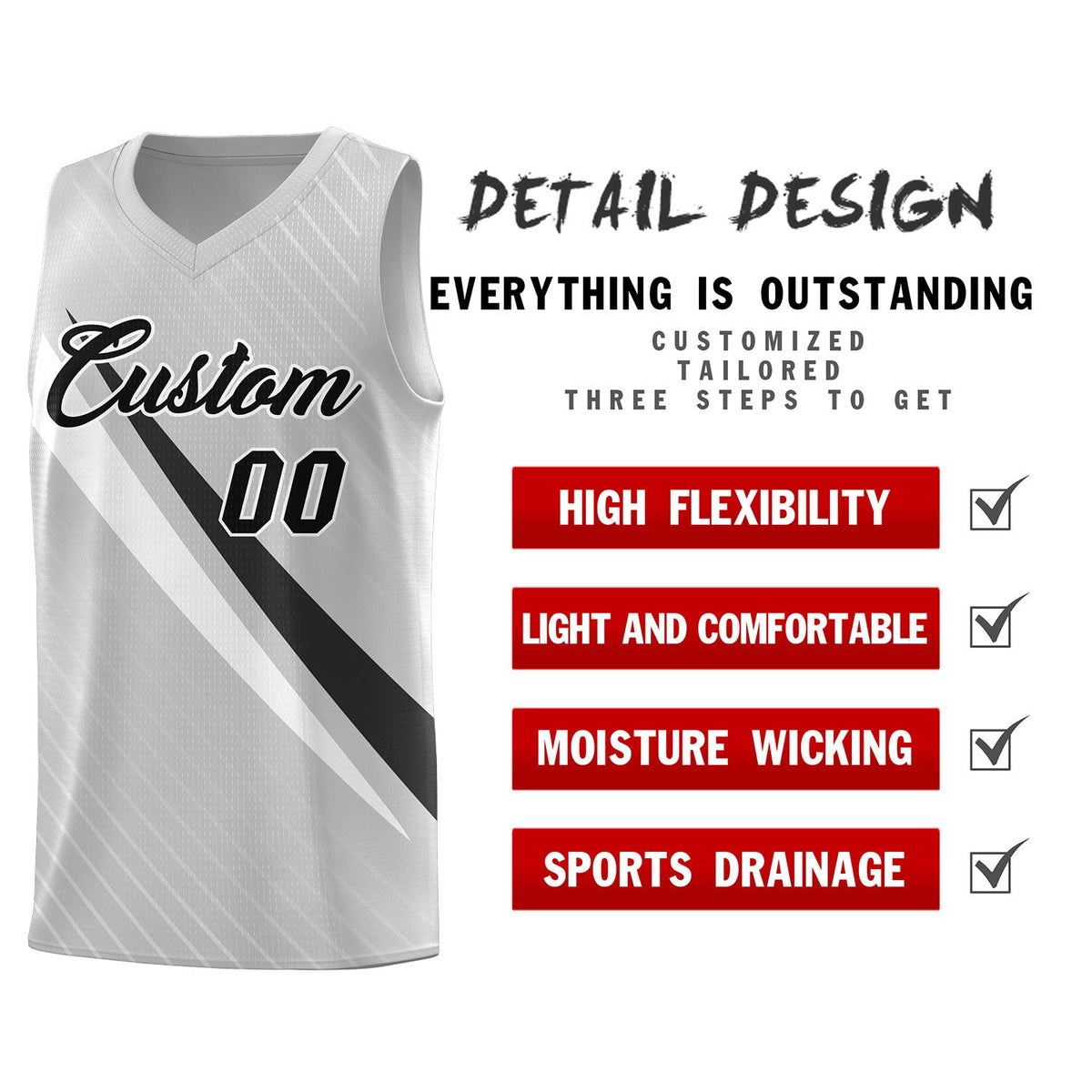 Custom Gray Diagonal Pinstripe Pattern Color Block Sports Uniform Basketball Jersey