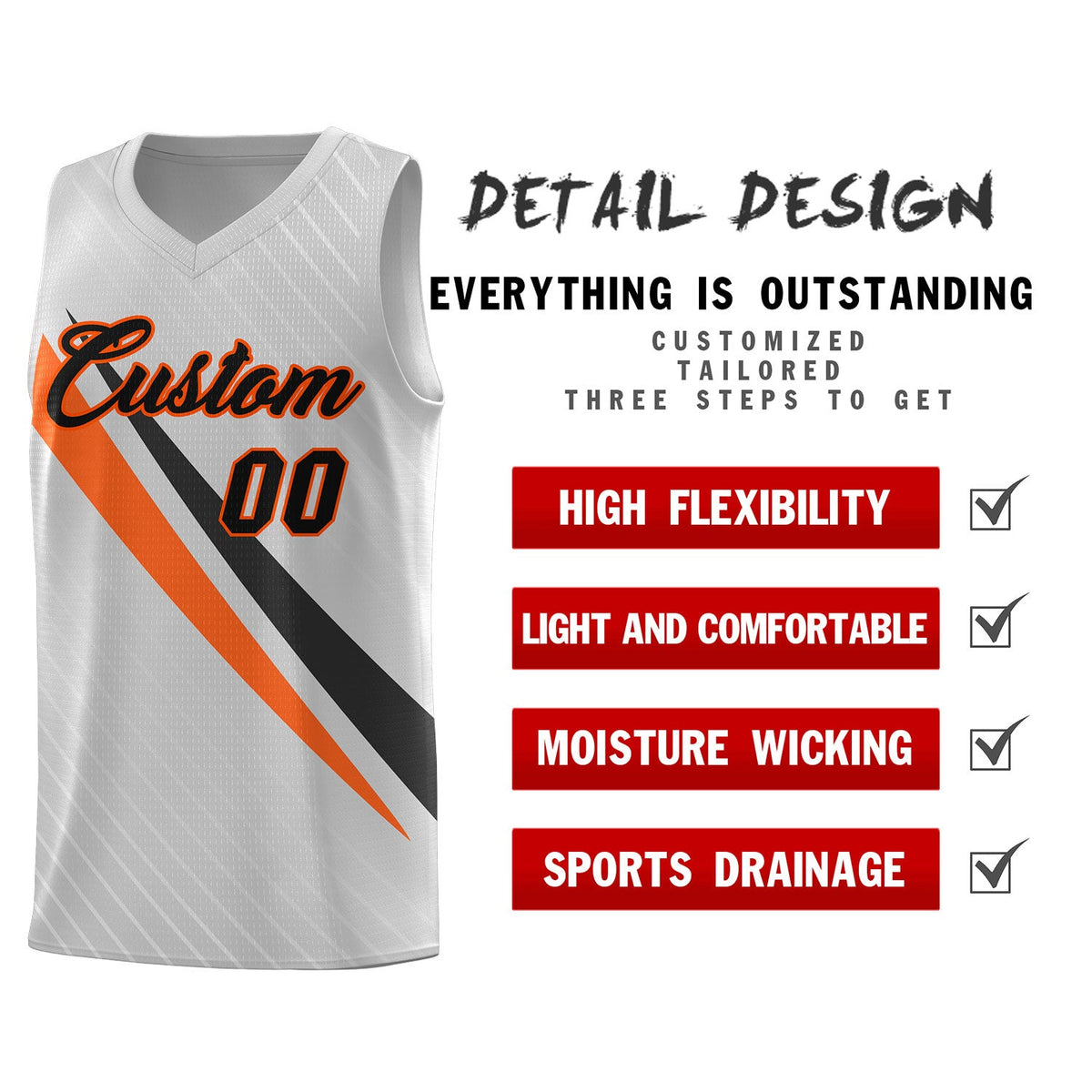 Custom Gray Diagonal Pinstripe Pattern Color Block Sports Uniform Basketball Jersey