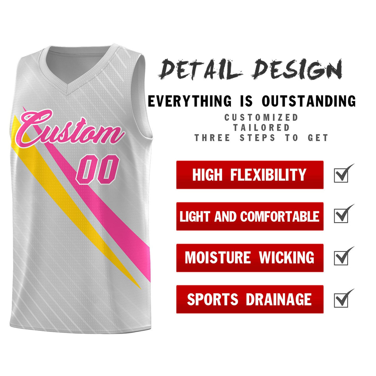 Custom Gray Diagonal Pinstripe Pattern Color Block Sports Uniform Basketball Jersey