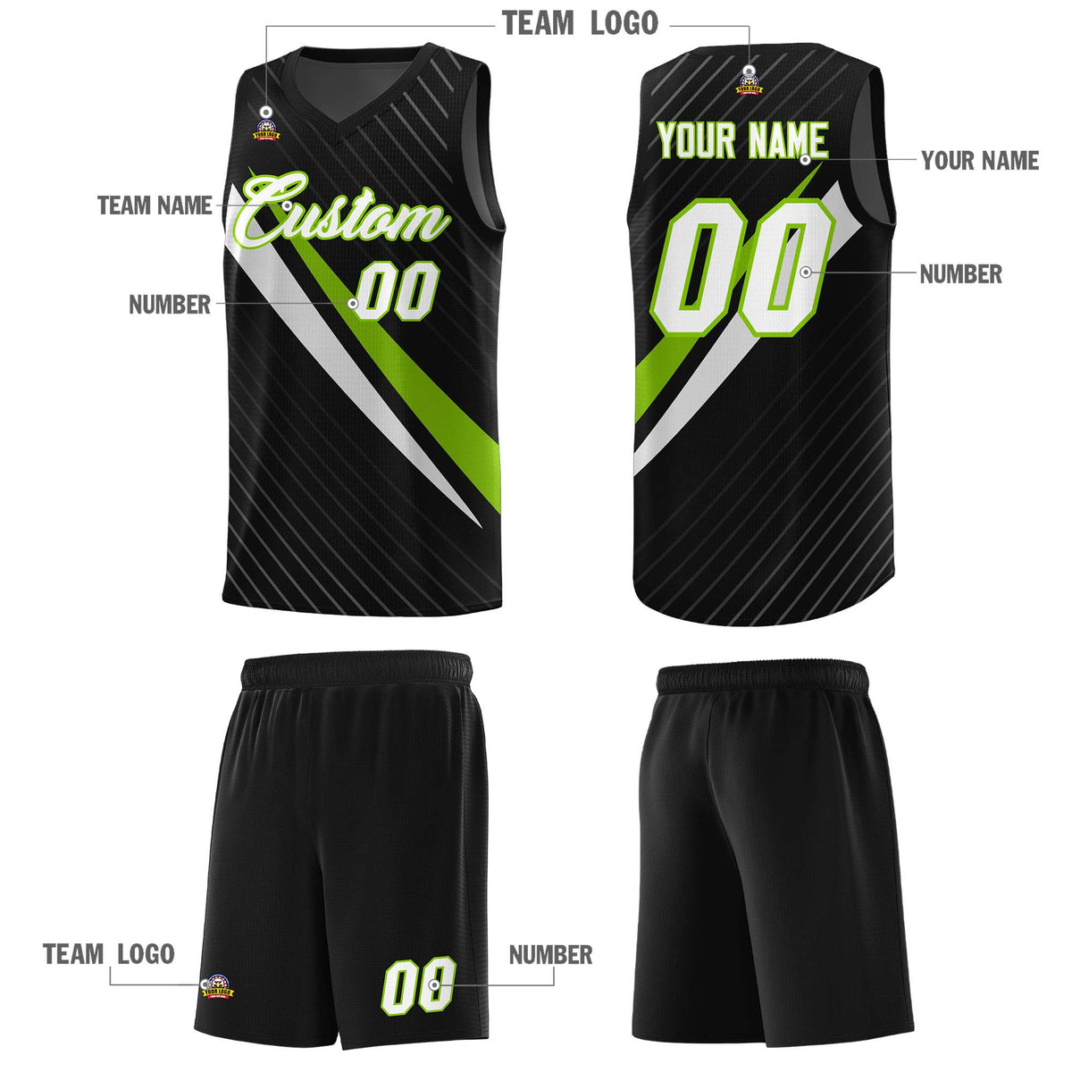 Custom Black Diagonal Pinstripe Pattern Color Block Sports Uniform Basketball Jersey