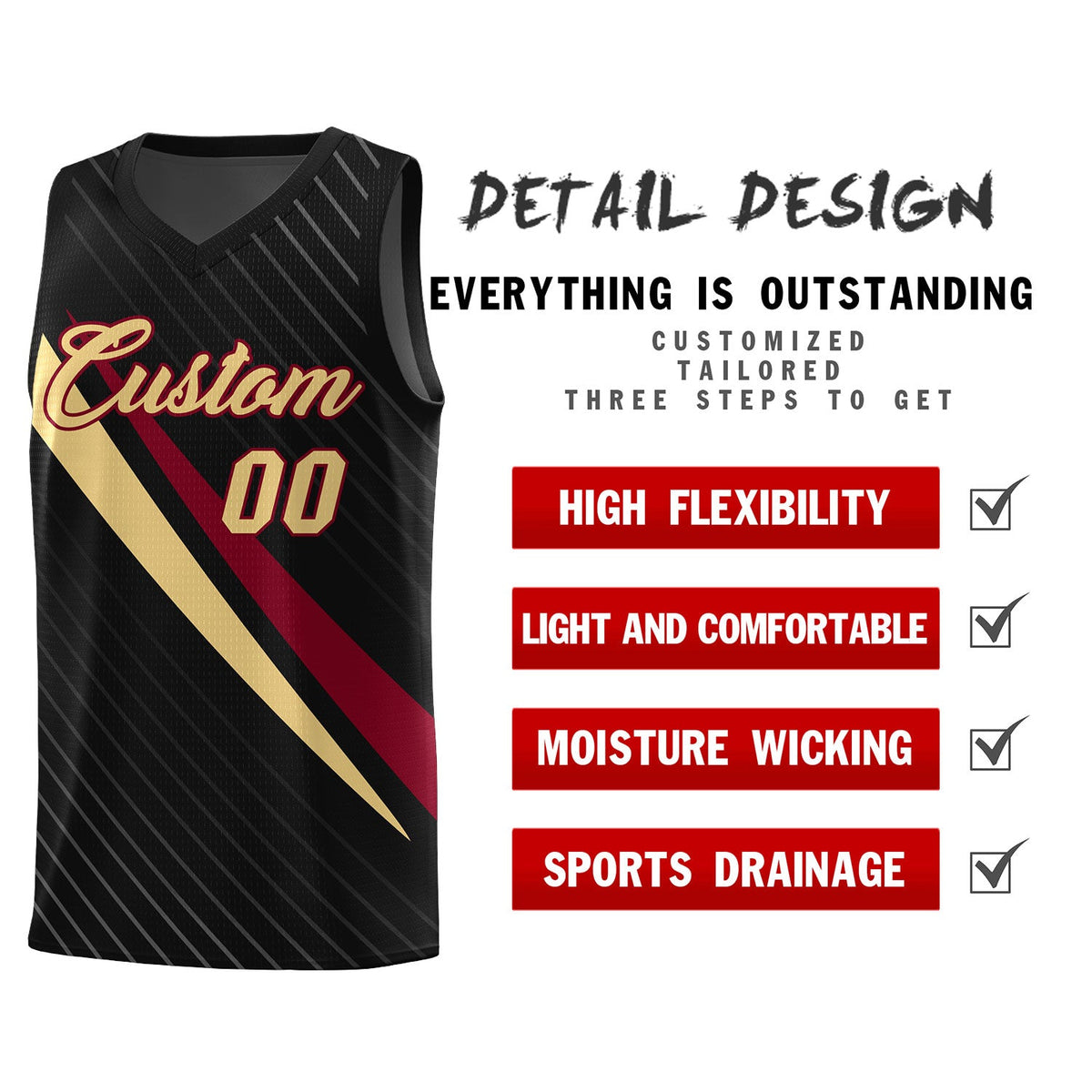 Custom Black Diagonal Pinstripe Pattern Color Block Sports Uniform Basketball Jersey