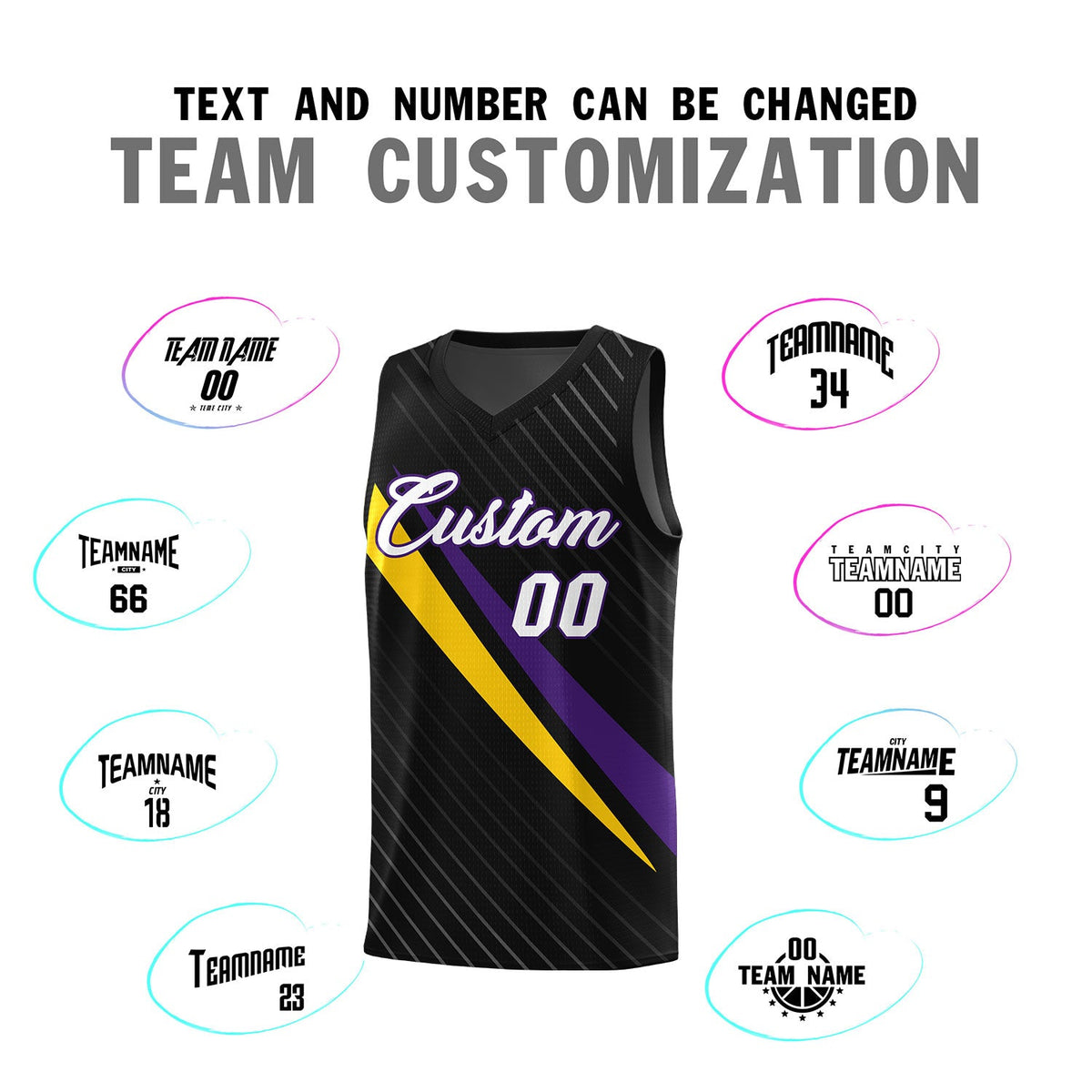 Custom Black Diagonal Pinstripe Pattern Color Block Sports Uniform Basketball Jersey