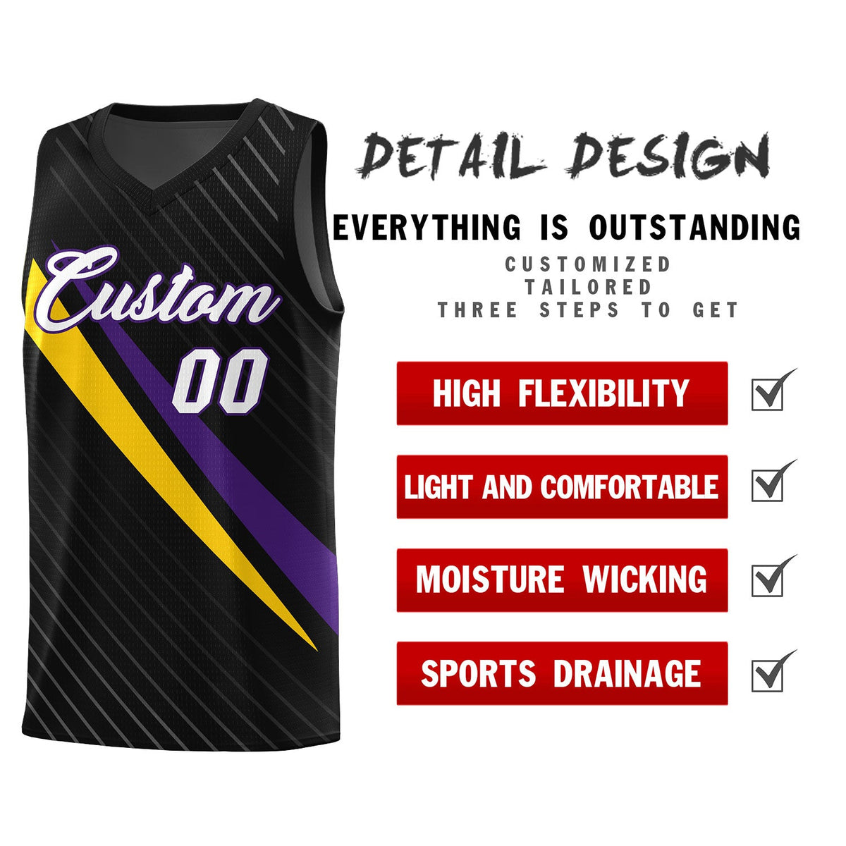 Custom Black Diagonal Pinstripe Pattern Color Block Sports Uniform Basketball Jersey