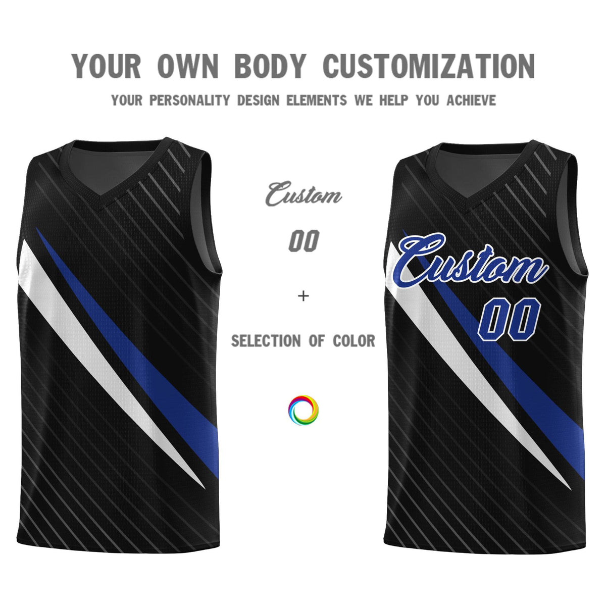 Custom Black Diagonal Pinstripe Pattern Color Block Sports Uniform Basketball Jersey