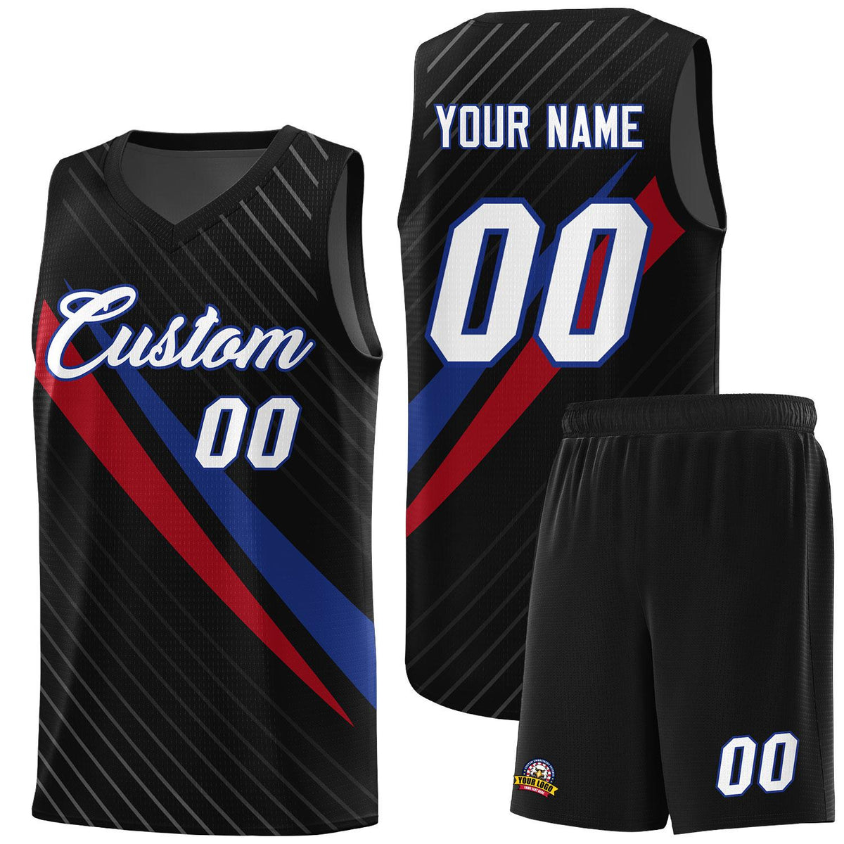 Custom Black Diagonal Pinstripe Pattern Color Block Sports Uniform Basketball Jersey