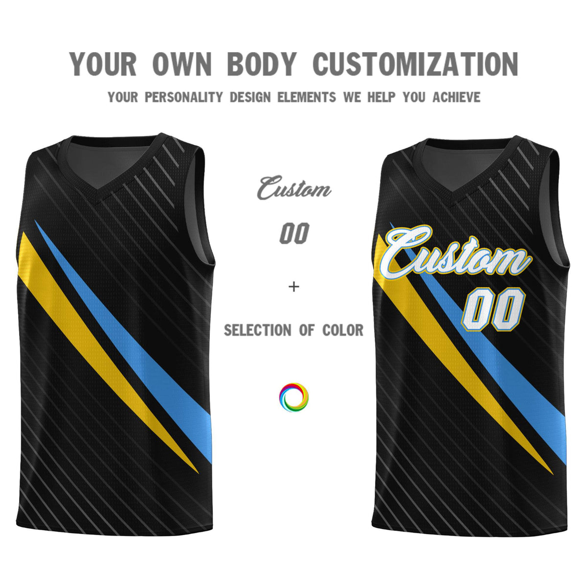 Custom Black Diagonal Pinstripe Pattern Color Block Sports Uniform Basketball Jersey