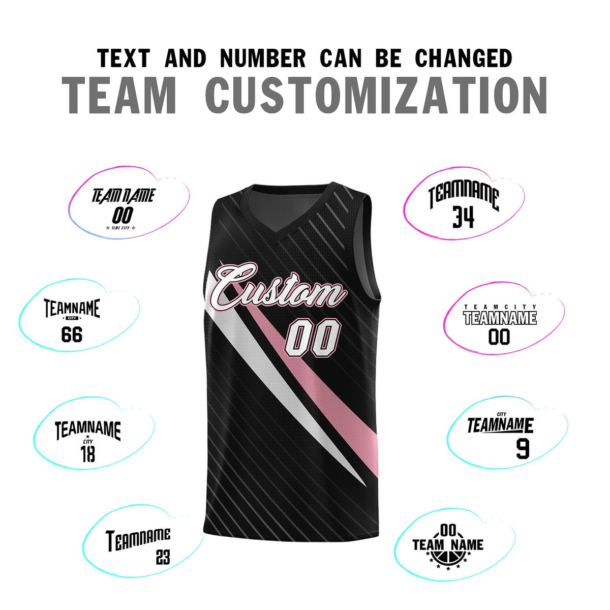 Custom Black Diagonal Pinstripe Pattern Color Block Sports Uniform Basketball Jersey