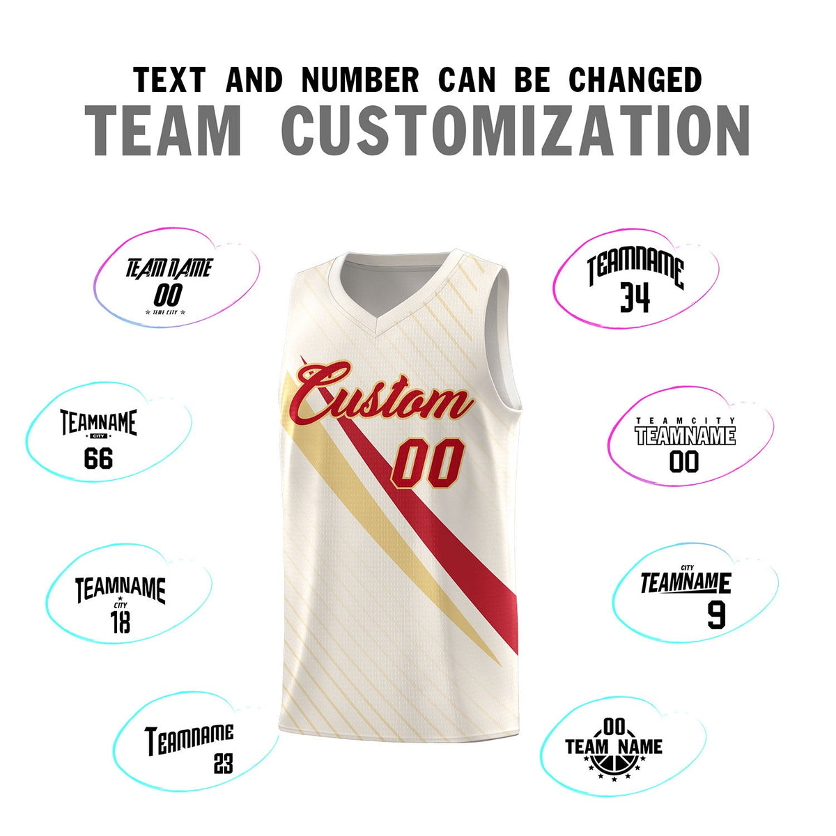 Custom Cream Diagonal Pinstripe Pattern Color Block Sports Uniform Basketball Jersey