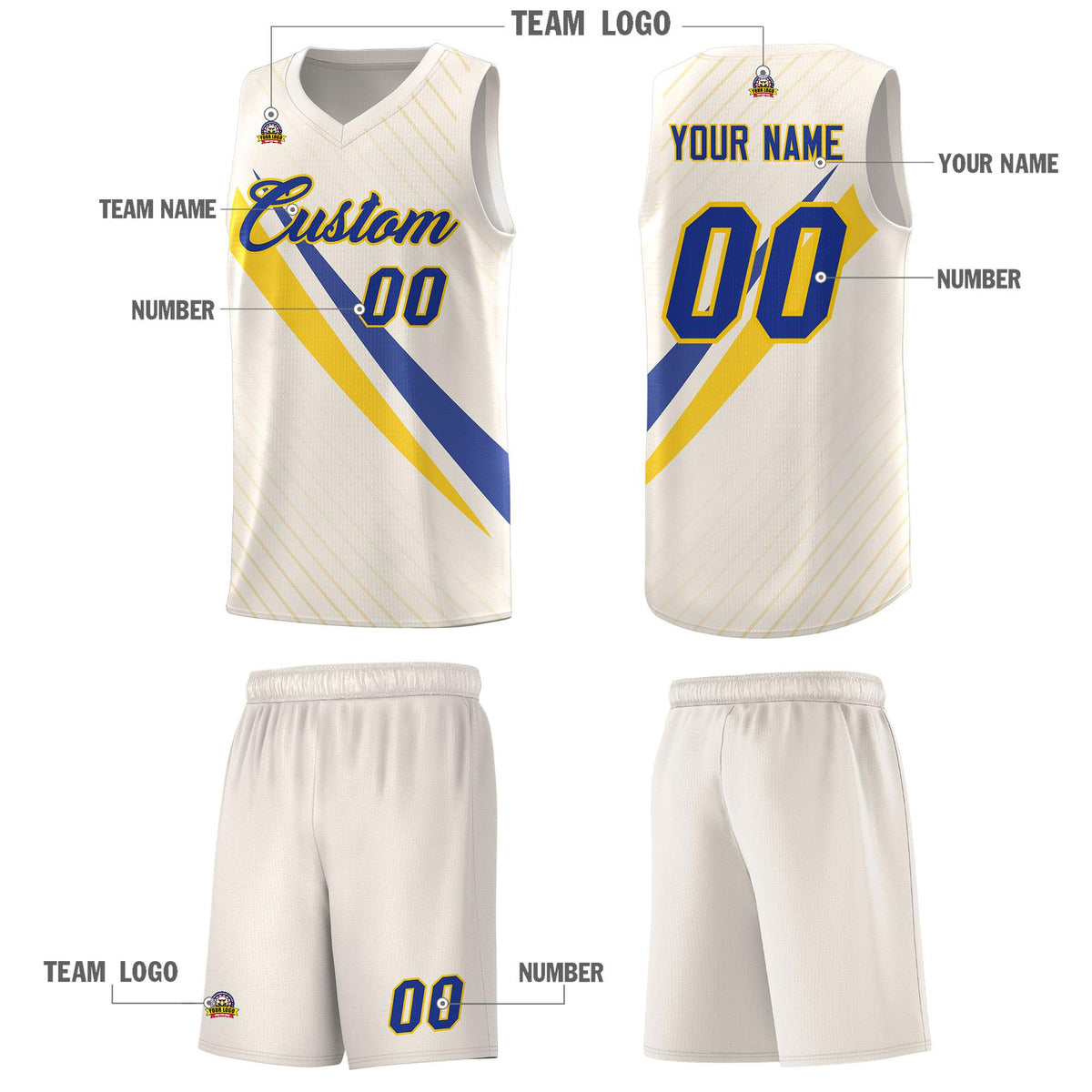 Custom Cream Diagonal Pinstripe Pattern Color Block Sports Uniform Basketball Jersey