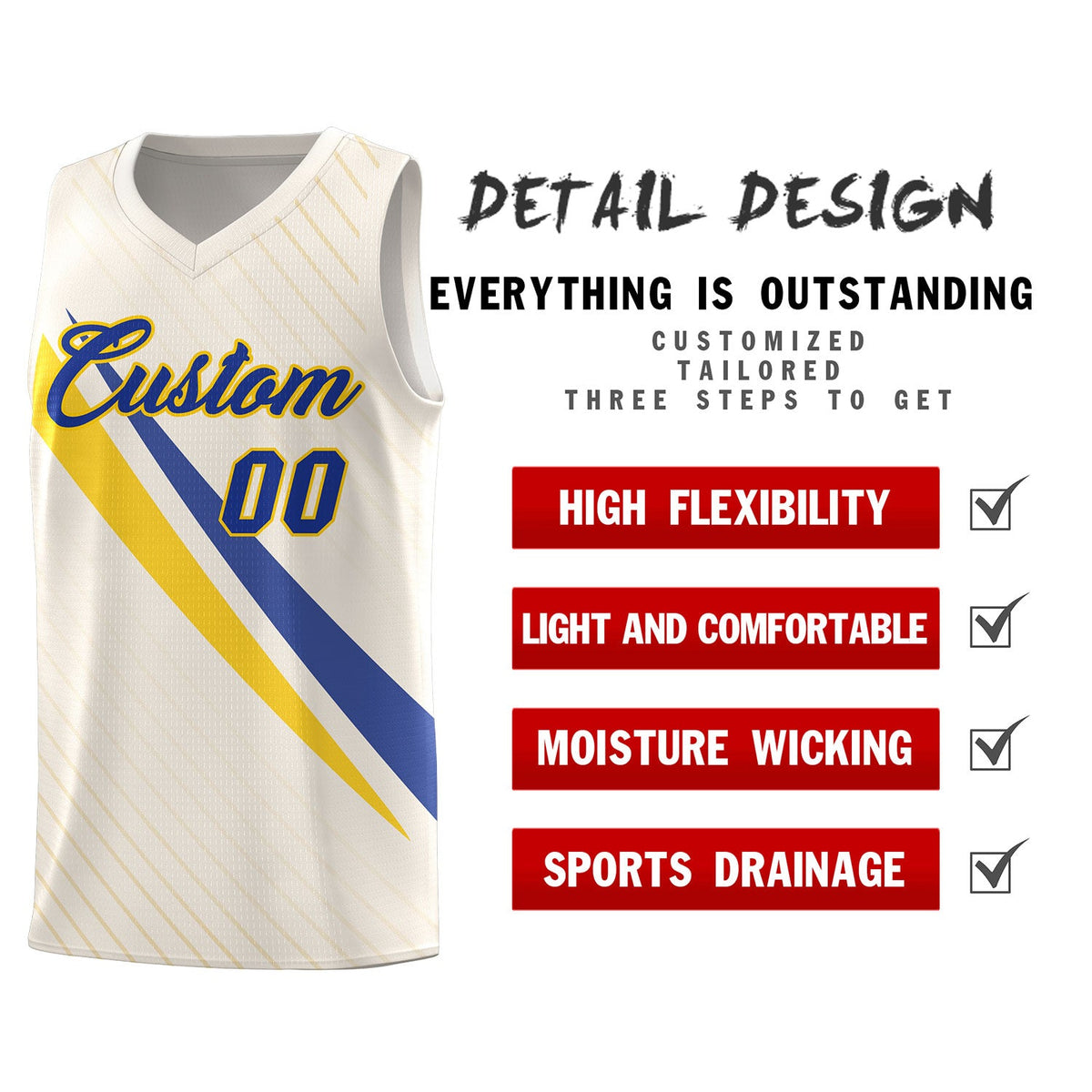 Custom Cream Diagonal Pinstripe Pattern Color Block Sports Uniform Basketball Jersey