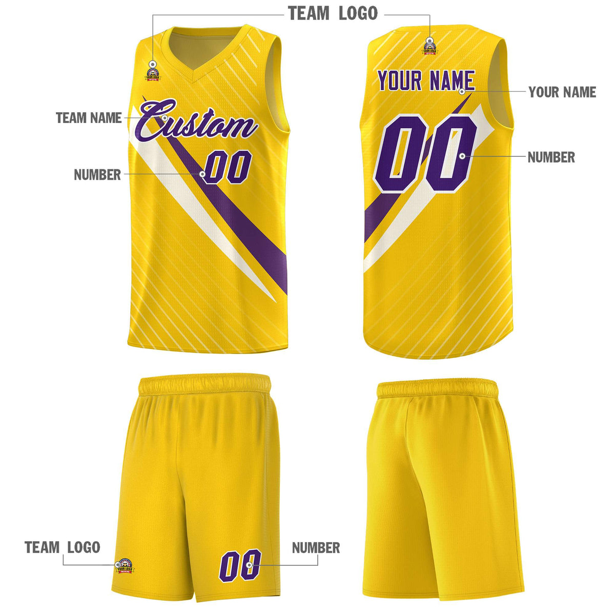 Custom Gold Diagonal Pinstripe Pattern Color Block Sports Uniform Basketball Jersey