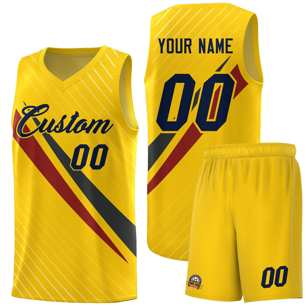 Custom Gold Diagonal Pinstripe Pattern Color Block Sports Uniform Basketball Jersey