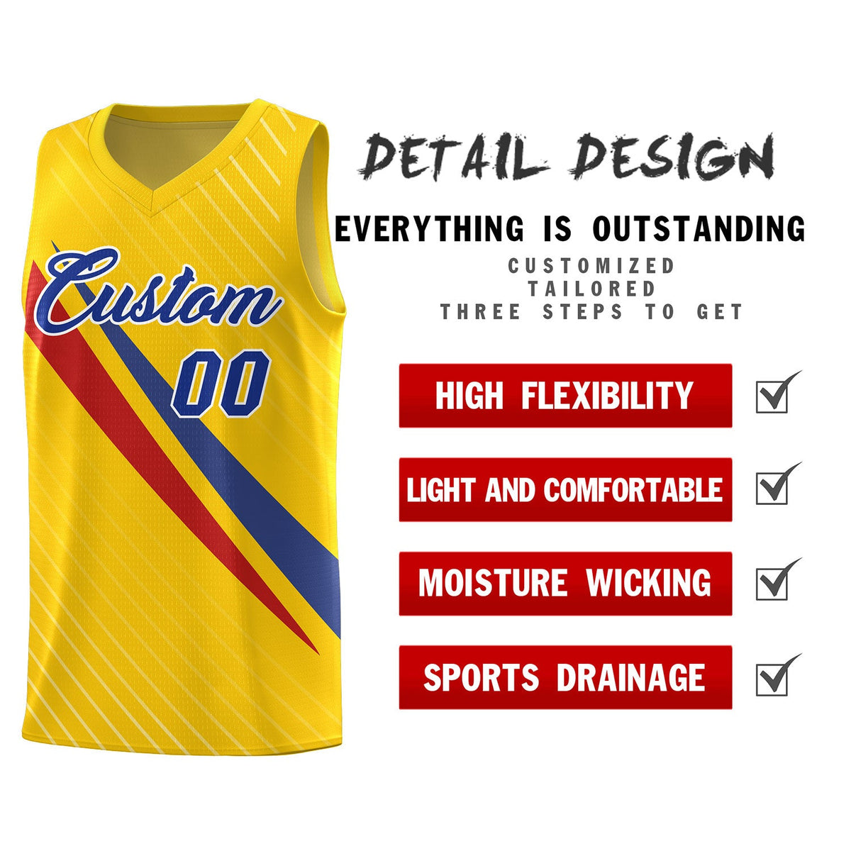 Custom Gold Diagonal Pinstripe Pattern Color Block Sports Uniform Basketball Jersey