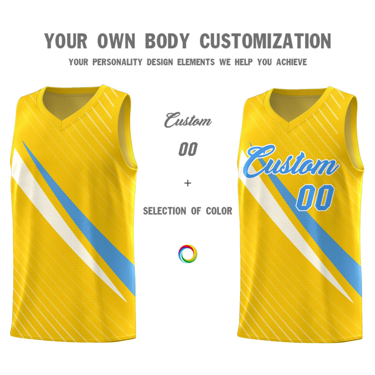 Custom Gold Diagonal Pinstripe Pattern Color Block Sports Uniform Basketball Jersey