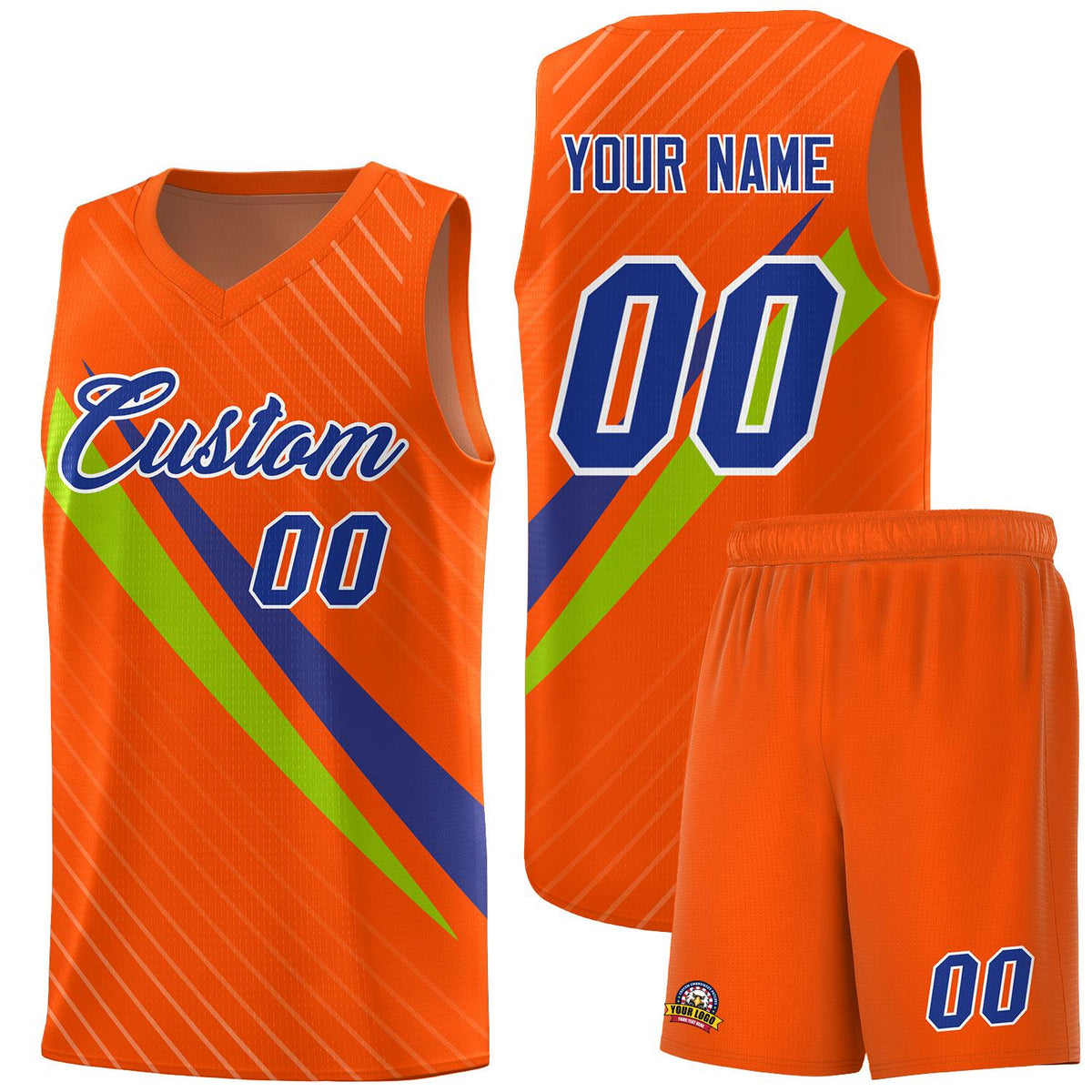 Custom Orange Diagonal Pinstripe Pattern Color Block Sports Uniform Basketball Jersey