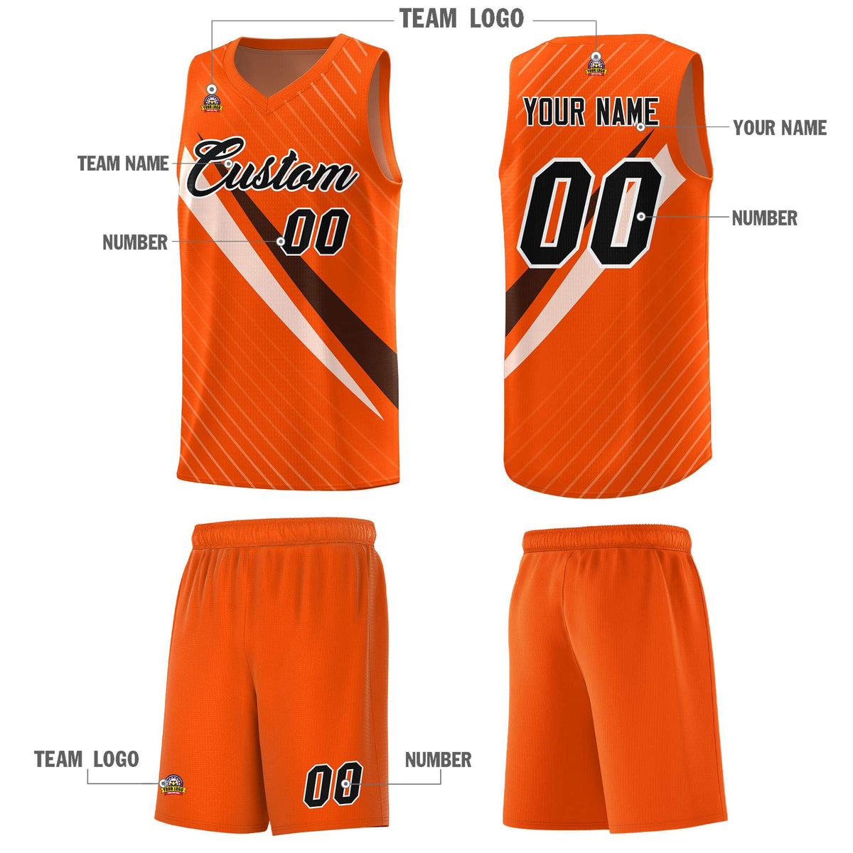 Custom Orange Diagonal Pinstripe Pattern Color Block Sports Uniform Basketball Jersey