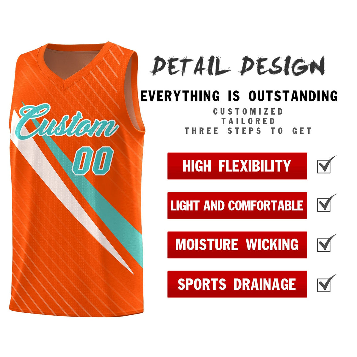 Custom Orange Diagonal Pinstripe Pattern Color Block Sports Uniform Basketball Jersey