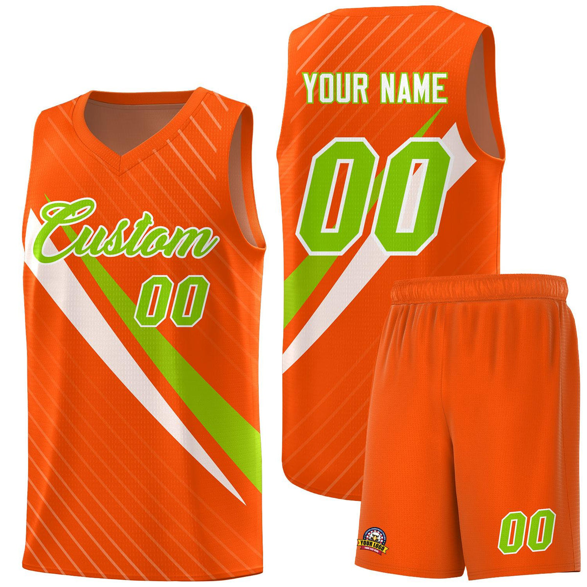 Custom Orange Diagonal Pinstripe Pattern Color Block Sports Uniform Basketball Jersey