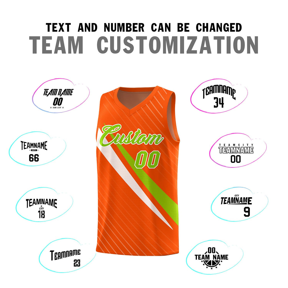 Custom Orange Diagonal Pinstripe Pattern Color Block Sports Uniform Basketball Jersey