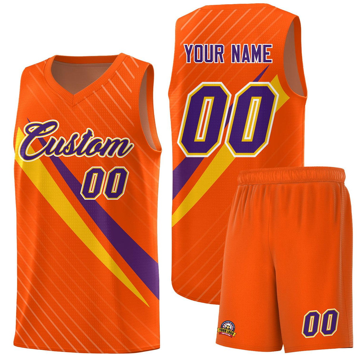 Custom Orange Diagonal Pinstripe Pattern Color Block Sports Uniform Basketball Jersey