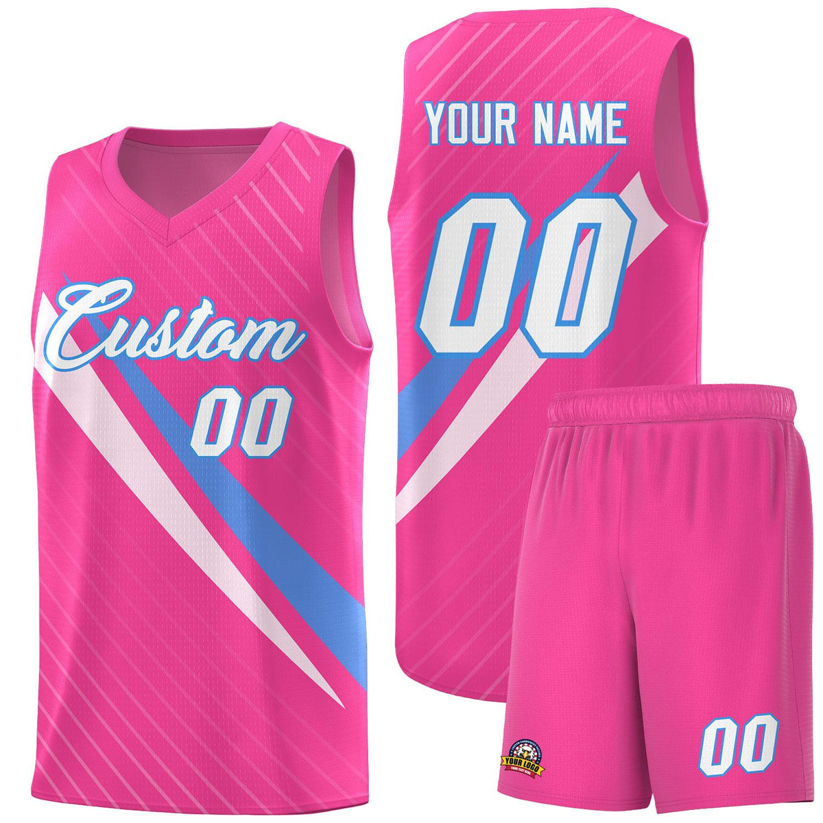 Custom Pink Diagonal Pinstripe Pattern Color Block Sports Uniform Basketball Jersey