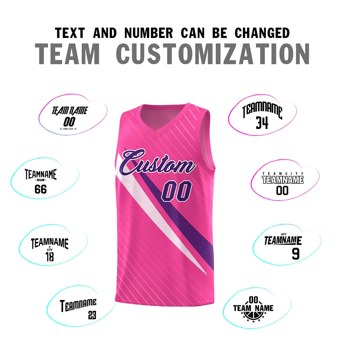 Custom Pink Diagonal Pinstripe Pattern Color Block Sports Uniform Basketball Jersey