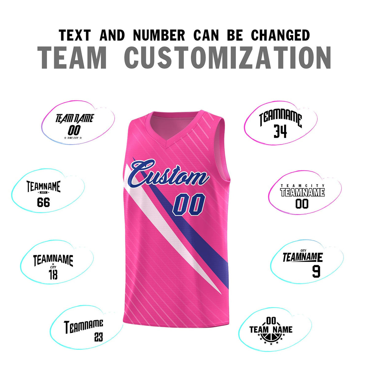 Custom Pink Diagonal Pinstripe Pattern Color Block Sports Uniform Basketball Jersey