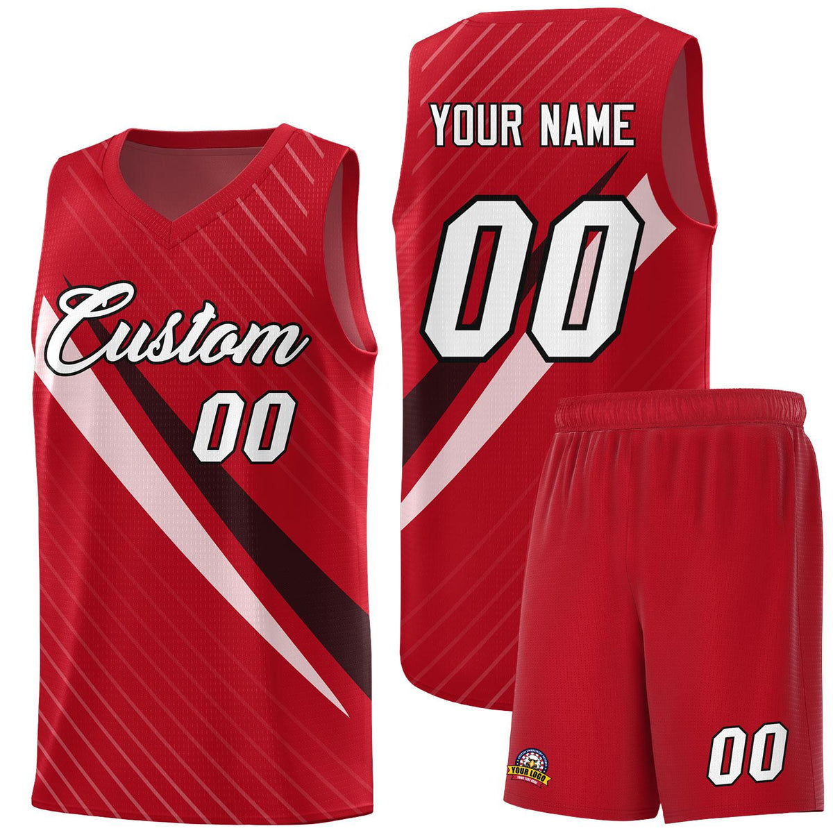 Custom Red Diagonal Pinstripe Pattern Color Block Sports Uniform Basketball Jersey