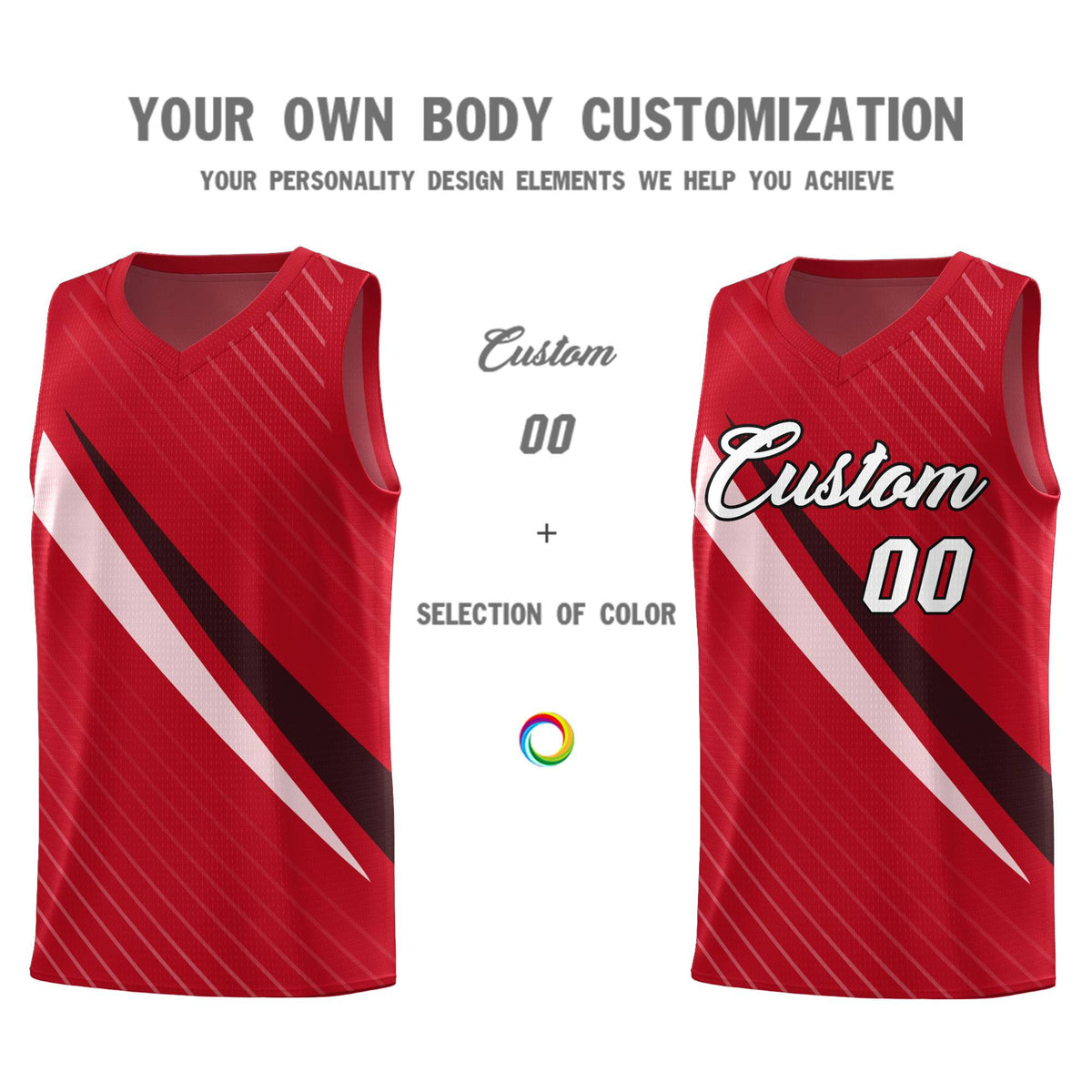 Custom Red Diagonal Pinstripe Pattern Color Block Sports Uniform Basketball Jersey