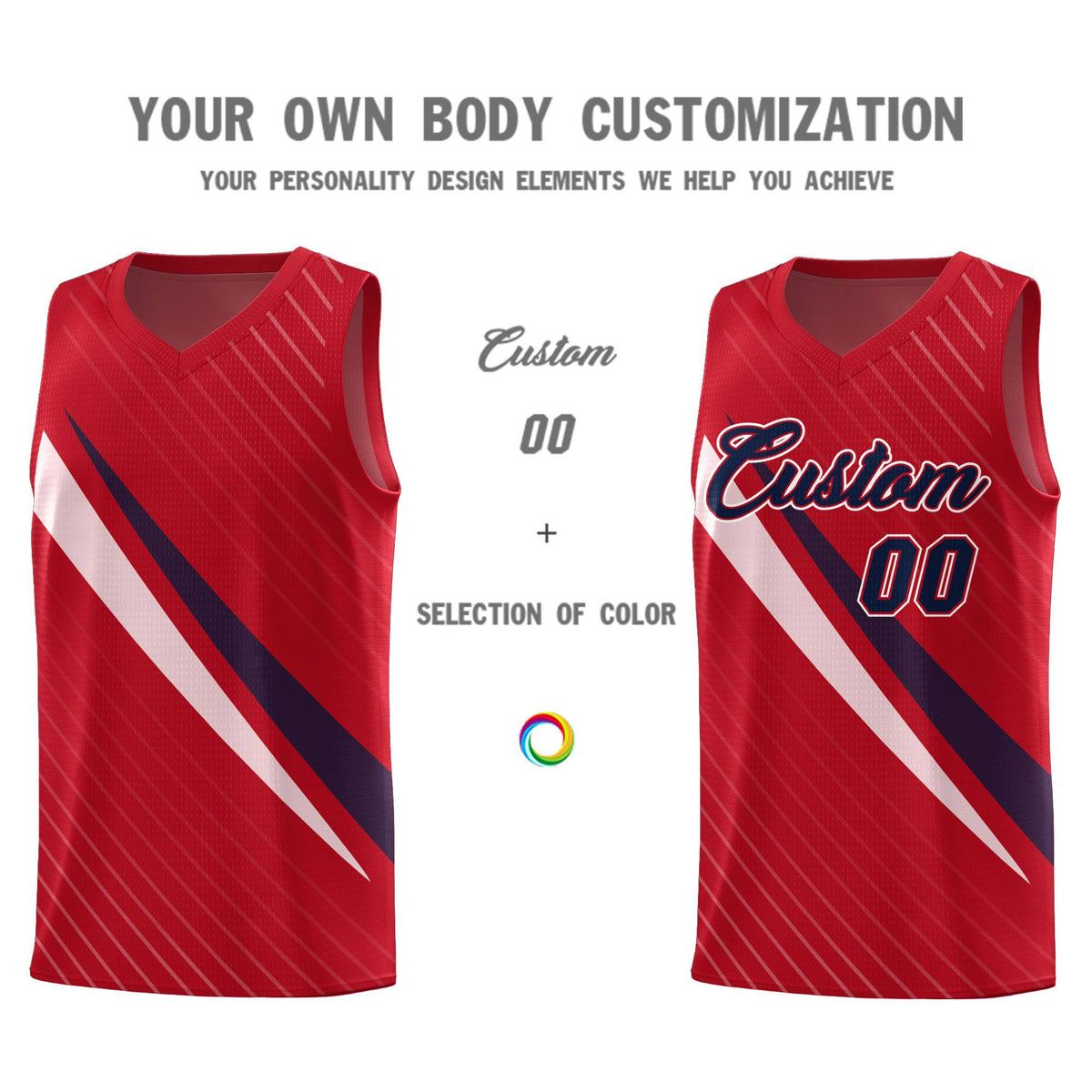 Custom Red Diagonal Pinstripe Pattern Color Block Sports Uniform Basketball Jersey