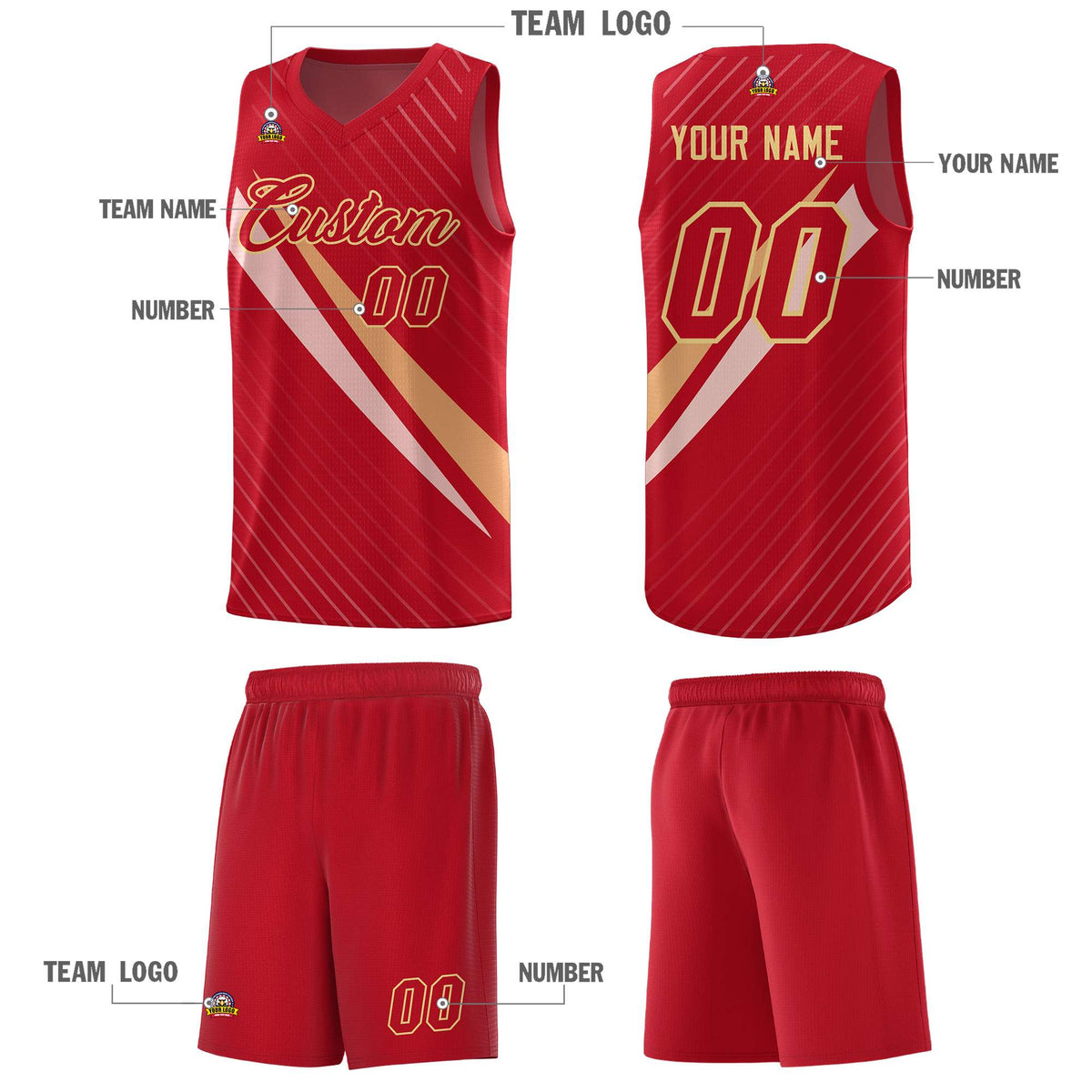 Custom Red Diagonal Pinstripe Pattern Color Block Sports Uniform Basketball Jersey
