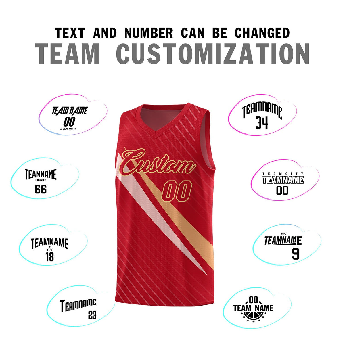 Custom Red Diagonal Pinstripe Pattern Color Block Sports Uniform Basketball Jersey