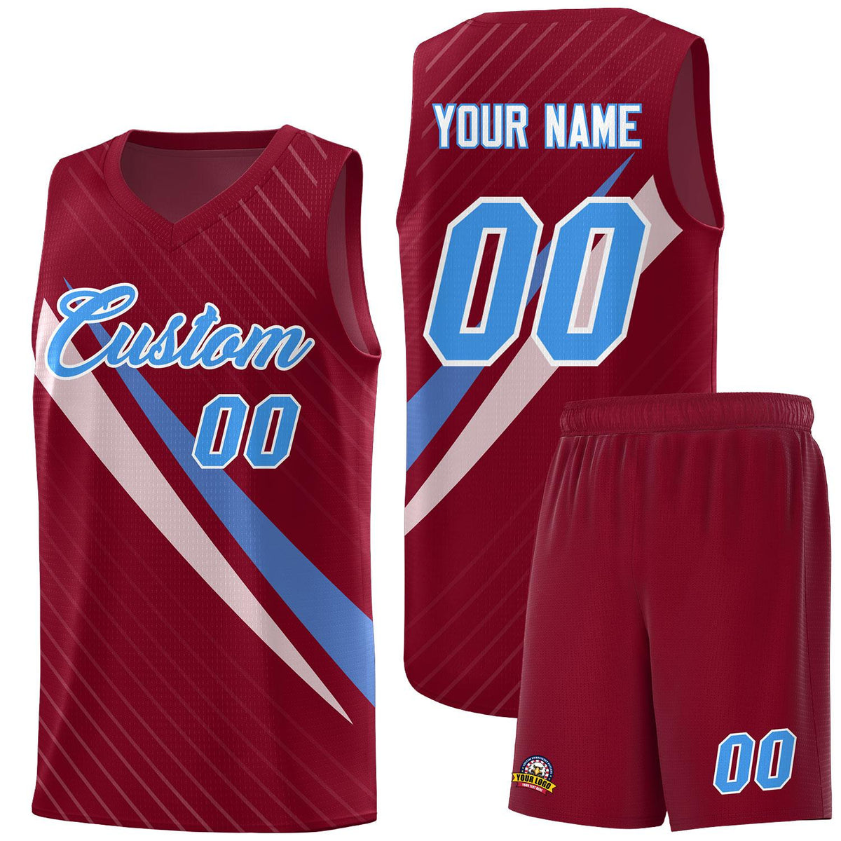 Custom Crimson Diagonal Pinstripe Pattern Color Block Sports Uniform Basketball Jersey