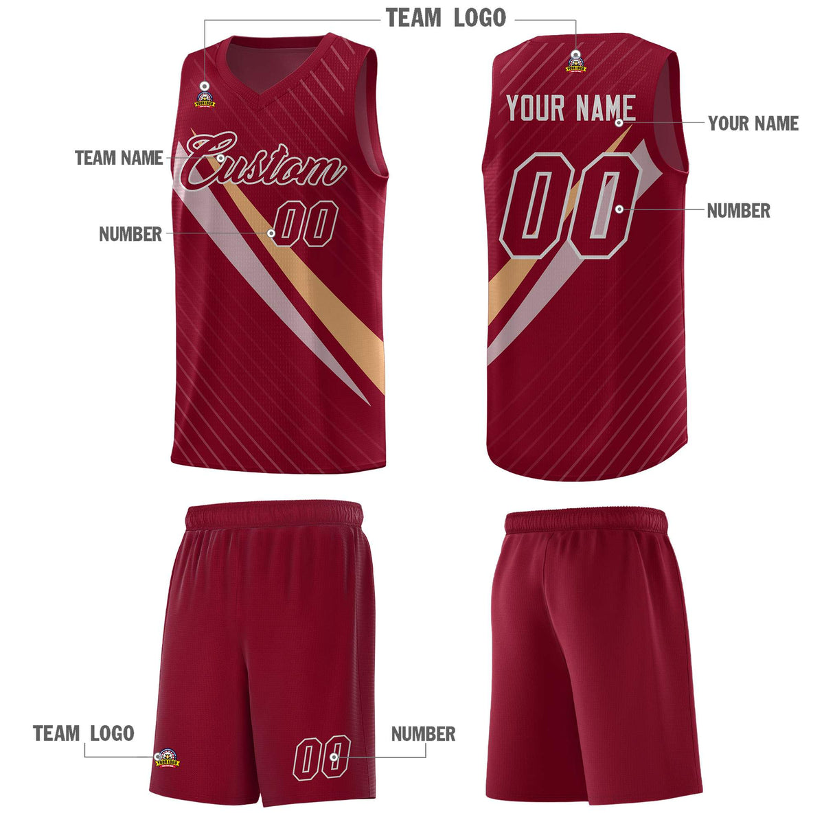 Custom Crimson Diagonal Pinstripe Pattern Color Block Sports Uniform Basketball Jersey