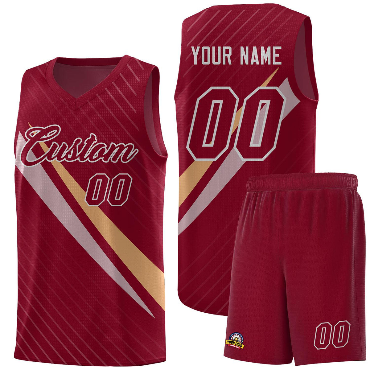 Custom Crimson Diagonal Pinstripe Pattern Color Block Sports Uniform Basketball Jersey