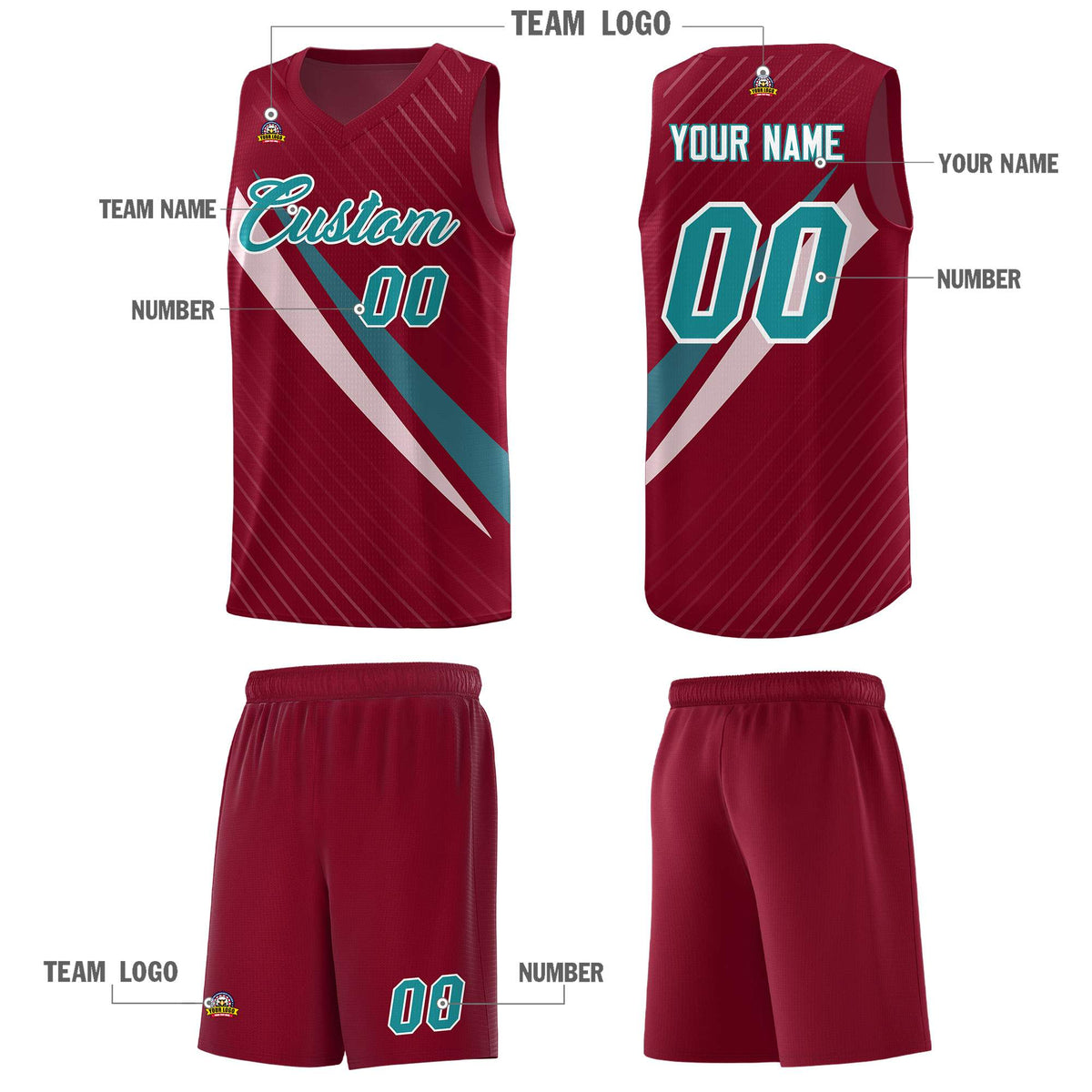 Custom Crimson Diagonal Pinstripe Pattern Color Block Sports Uniform Basketball Jersey
