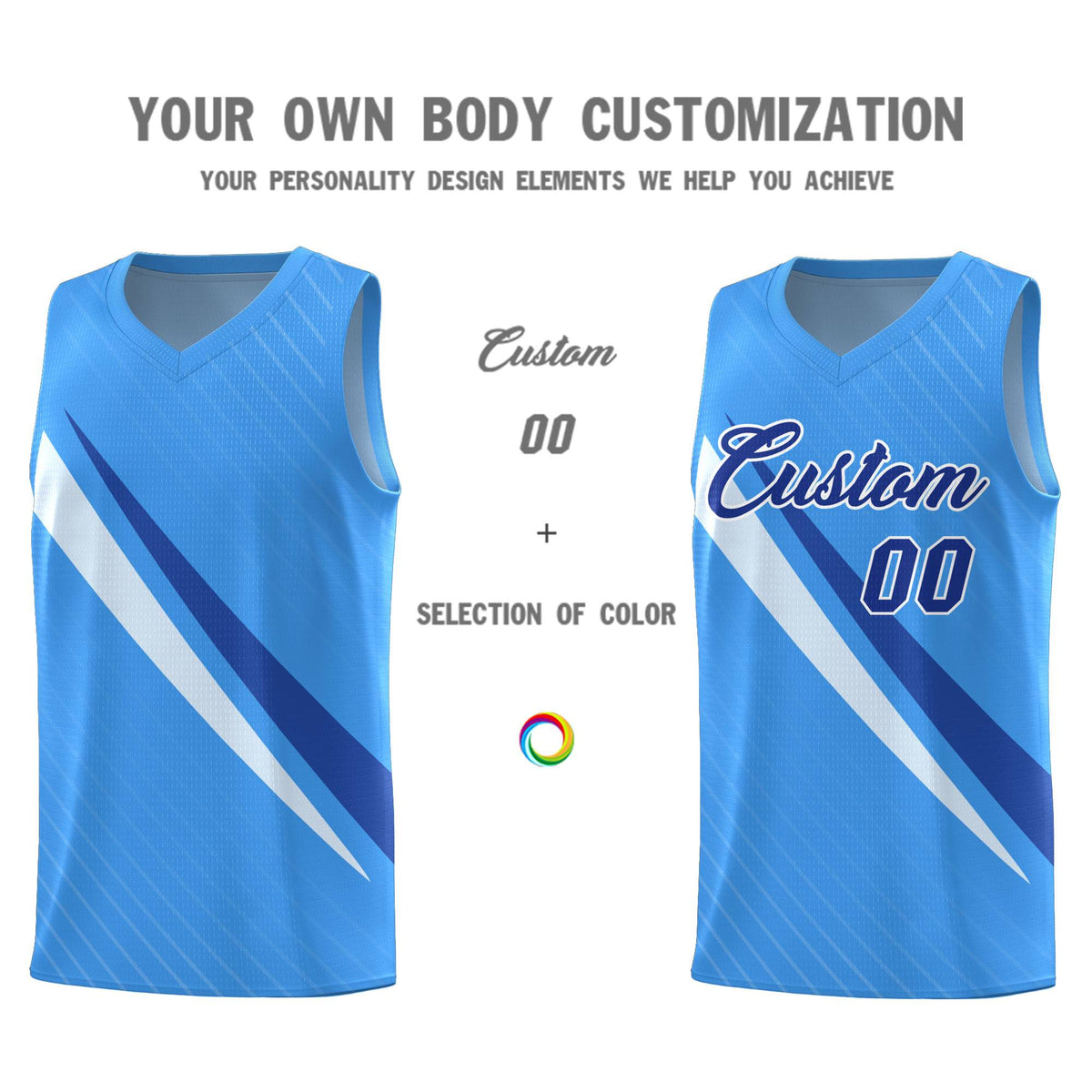Custom Light Blue Diagonal Pinstripe Pattern Color Block Sports Uniform Basketball Jersey