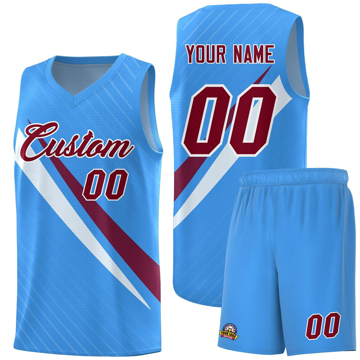 Custom Light Blue Diagonal Pinstripe Pattern Color Block Sports Uniform Basketball Jersey