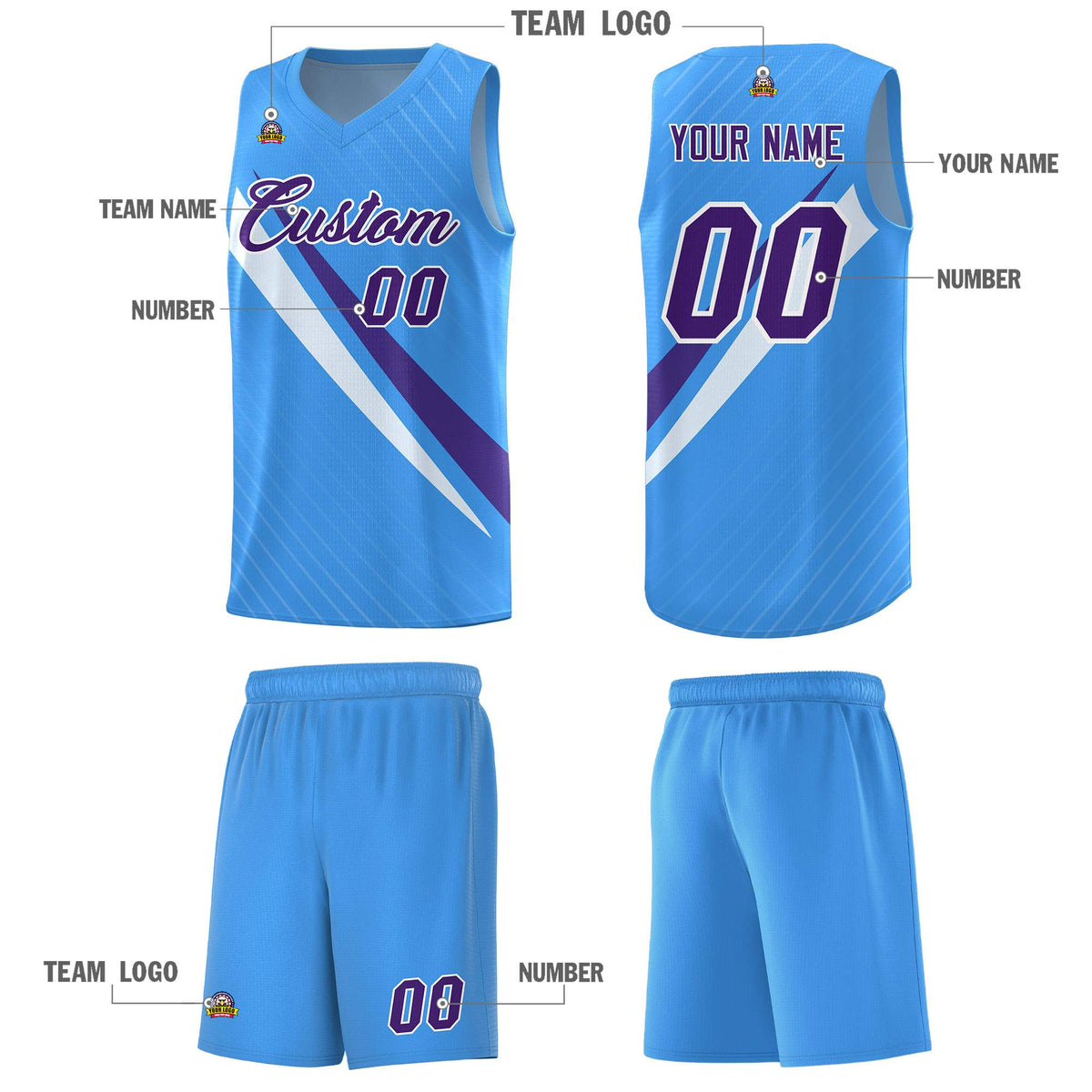 Custom Light Blue Diagonal Pinstripe Pattern Color Block Sports Uniform Basketball Jersey