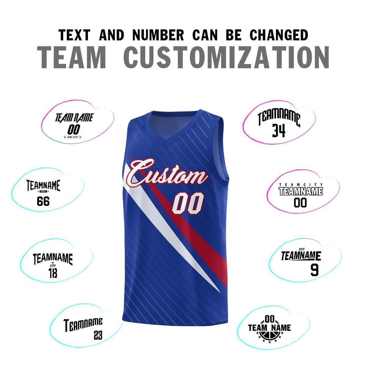 Custom Royal Diagonal Pinstripe Pattern Color Block Sports Uniform Basketball Jersey
