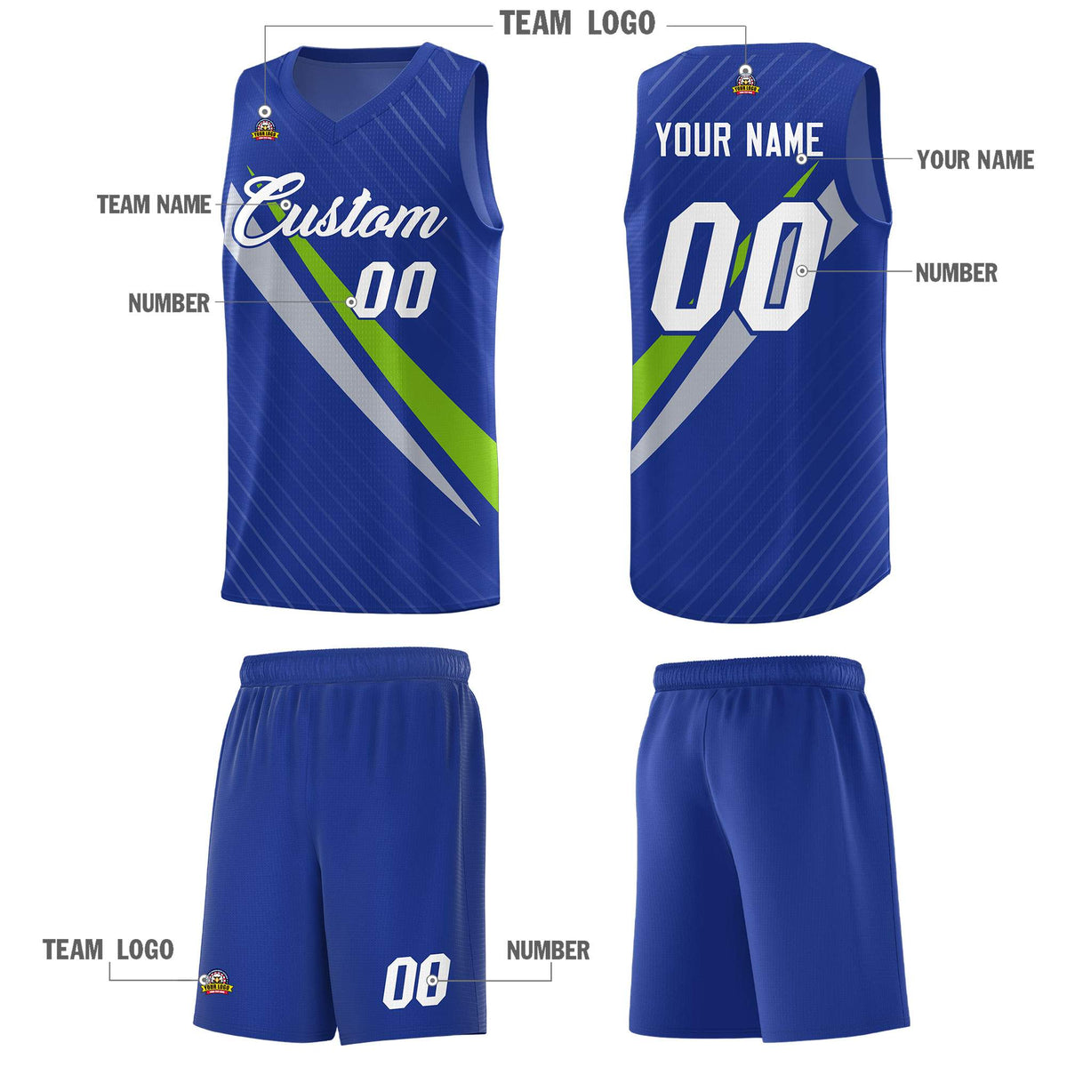 Custom Royal Diagonal Pinstripe Pattern Color Block Sports Uniform Basketball Jersey