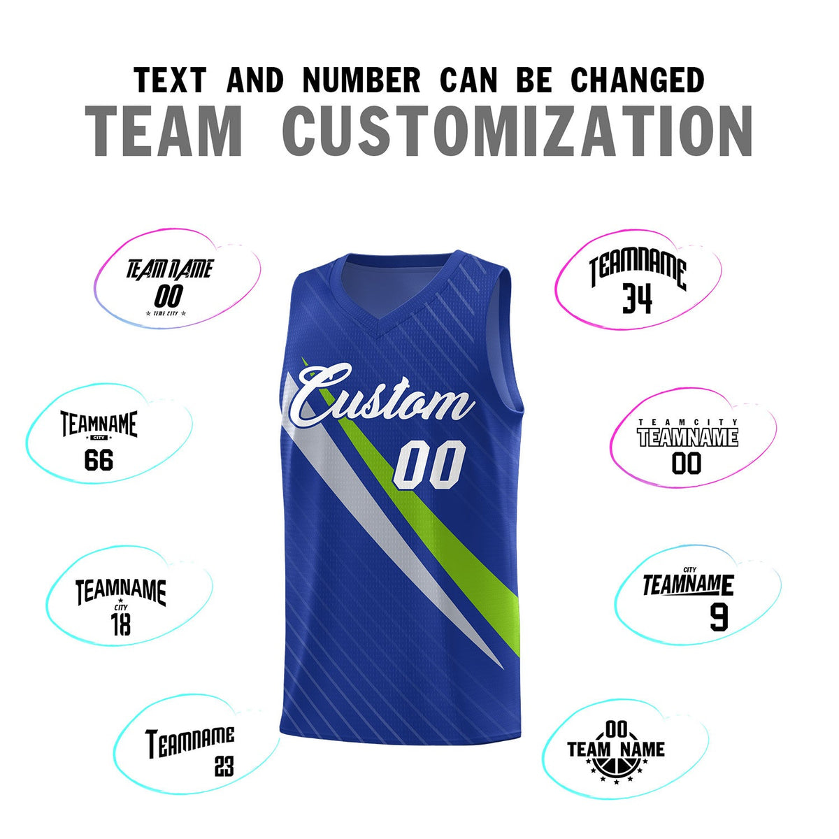Custom Royal Diagonal Pinstripe Pattern Color Block Sports Uniform Basketball Jersey