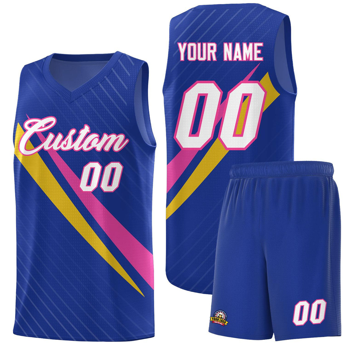 Custom Royal Diagonal Pinstripe Pattern Color Block Sports Uniform Basketball Jersey