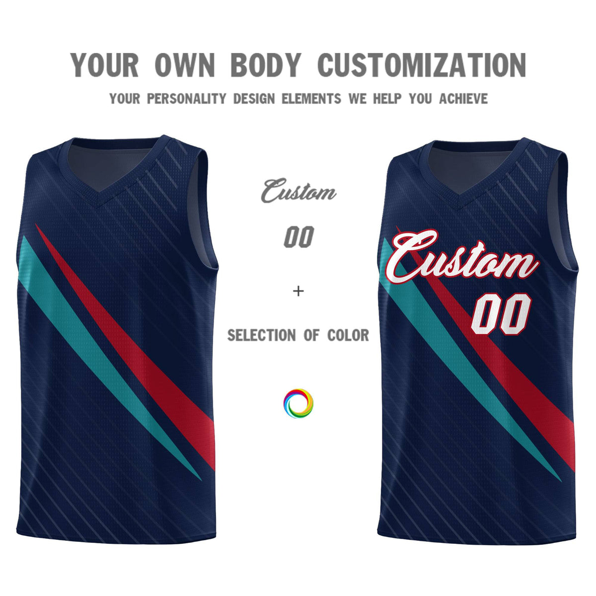 Custom Navy Diagonal Pinstripe Pattern Color Block Sports Uniform Basketball Jersey