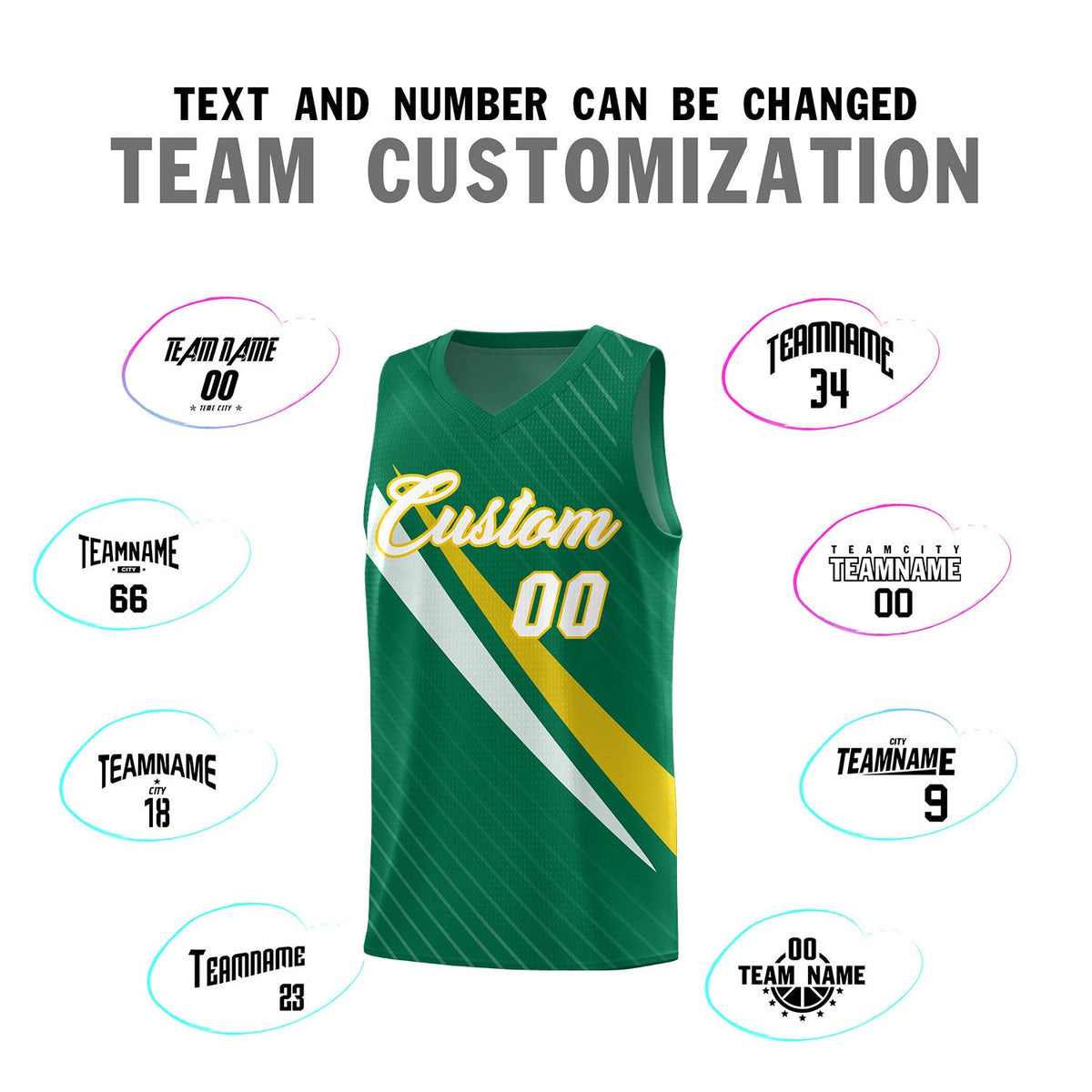 Custom Kelly Green Diagonal Pinstripe Pattern Color Block Sports Uniform Basketball Jersey
