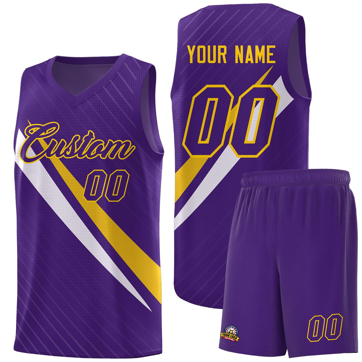 Custom Purple Diagonal Pinstripe Pattern Color Block Sports Uniform Basketball Jersey