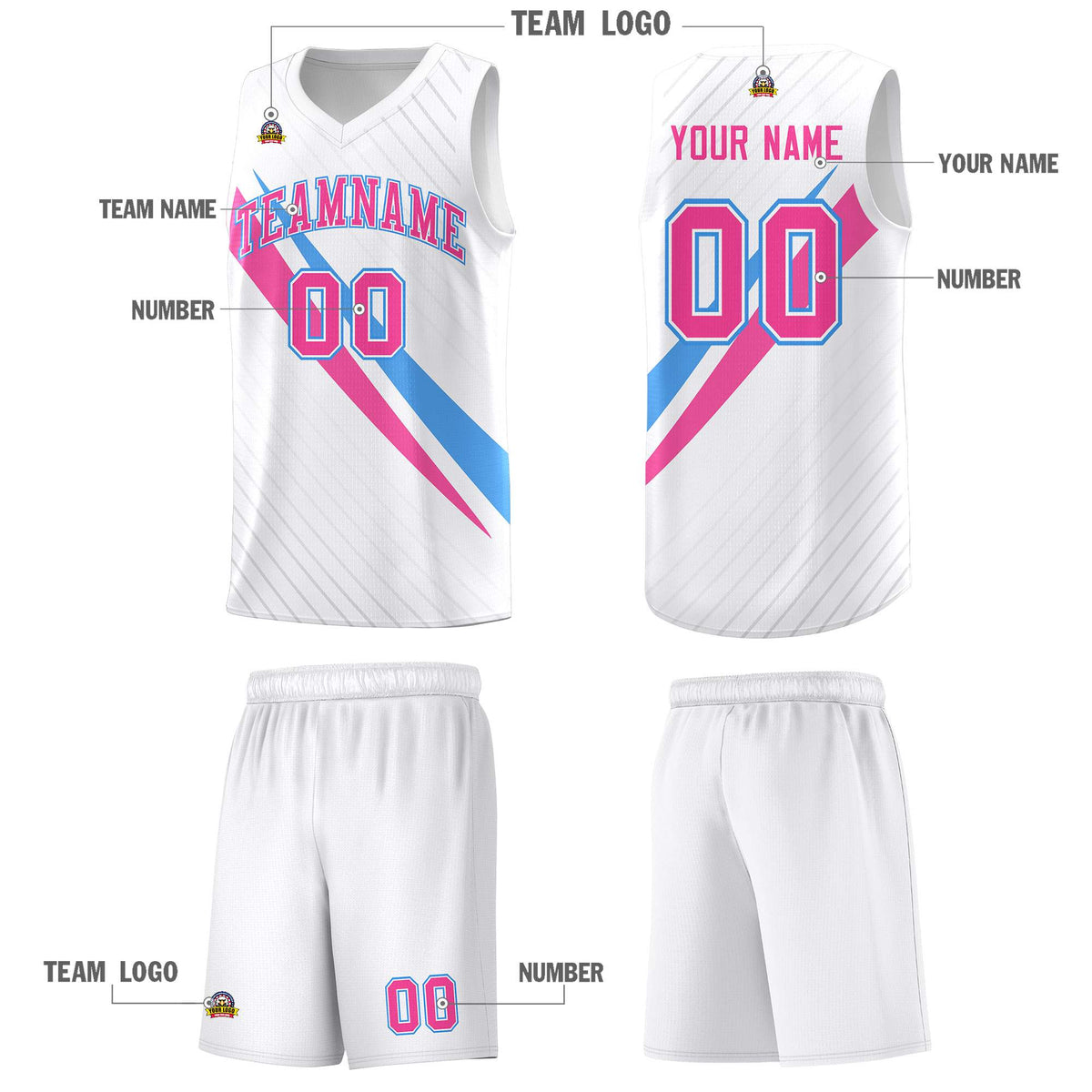 Custom White Diagonal Pinstripe Pattern Color Block Sports Uniform Basketball Jersey