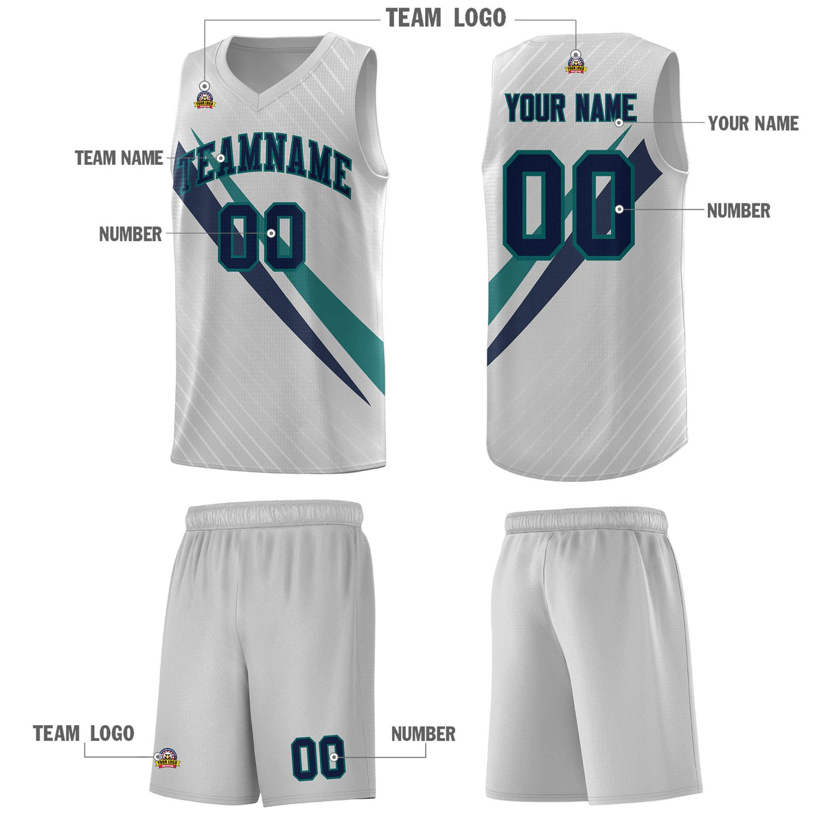 Custom Gray Diagonal Pinstripe Pattern Color Block Sports Uniform Basketball Jersey